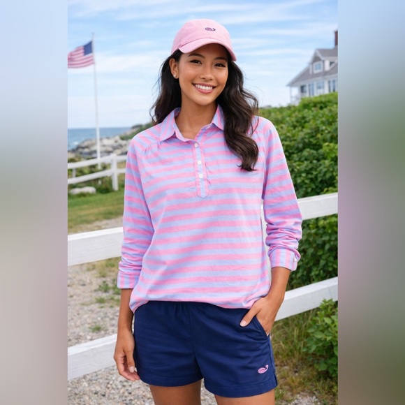 Vineyard Vines Tops - Vineyard Vines Pink Striped Cotton Poplin Pullover Shirt 3/4 Sleeves Sz 2